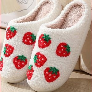 Strawberry Slippers / Soft, Plush / Loungewear / Rubber Sole / NEW